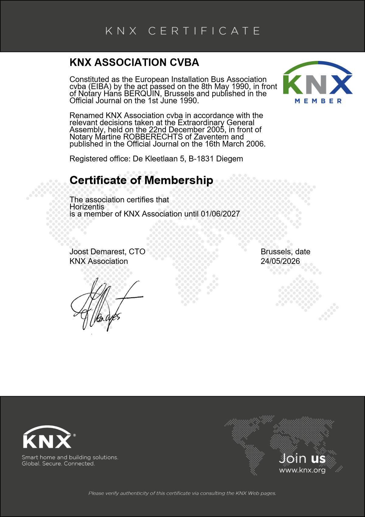 KNX Member certificate